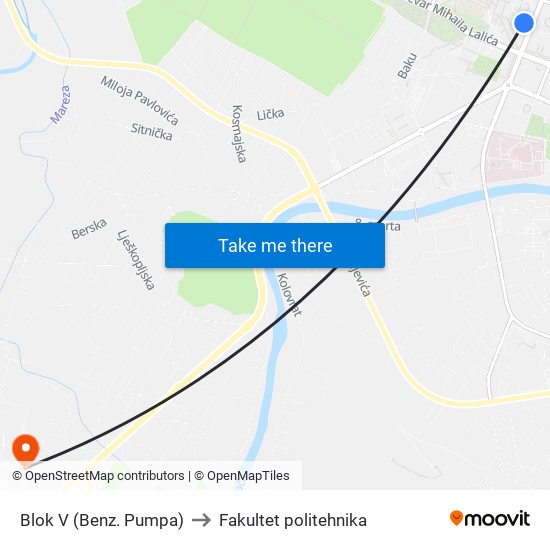 Blok V (Benz. Pumpa) to Fakultet politehnika map