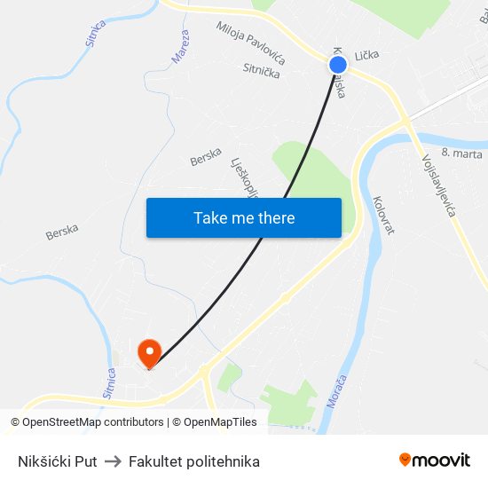 Nikšićki Put to Fakultet politehnika map