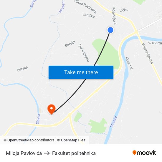 Miloja Pavlovića to Fakultet politehnika map