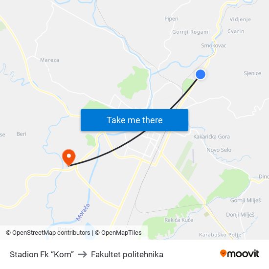 Stadion Fk “Kom” to Fakultet politehnika map