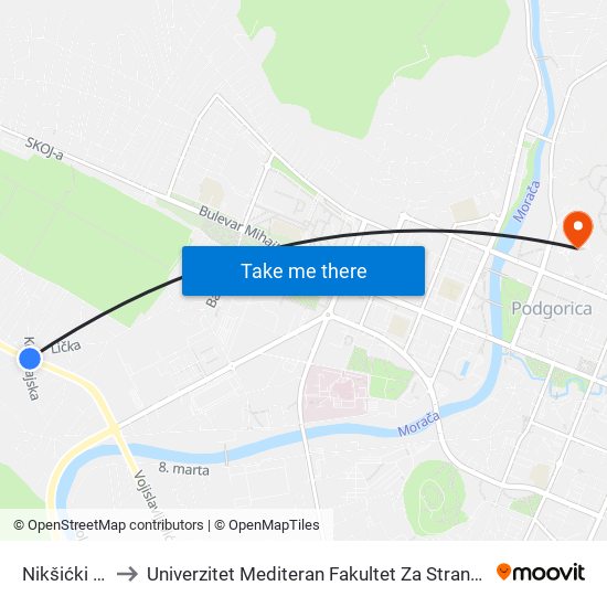 Nikšićki Put to Univerzitet Mediteran Fakultet Za Strane Jezike map