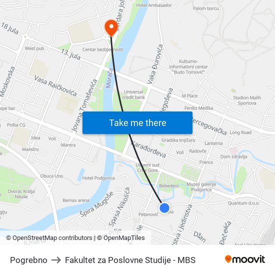 Pogrebno to Fakultet za Poslovne Studije - MBS map