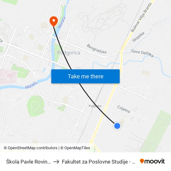 Škola Pavle Rovinski to Fakultet za Poslovne Studije - MBS map