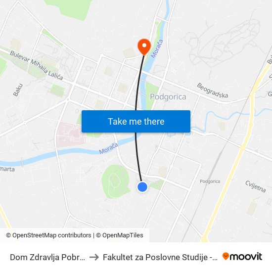 Dom Zdravlja Pobrežje to Fakultet za Poslovne Studije - MBS map