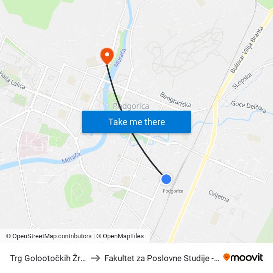 Trg Golootočkih Žrtava to Fakultet za Poslovne Studije - MBS map