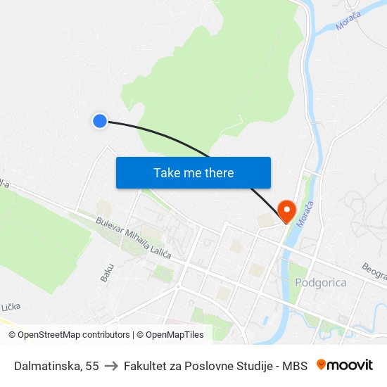 Dalmatinska, 55 to Fakultet za Poslovne Studije - MBS map