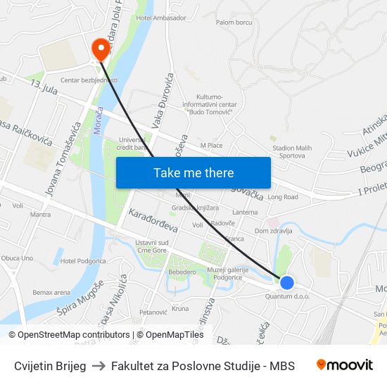 Cvijetin Brijeg to Fakultet za Poslovne Studije - MBS map