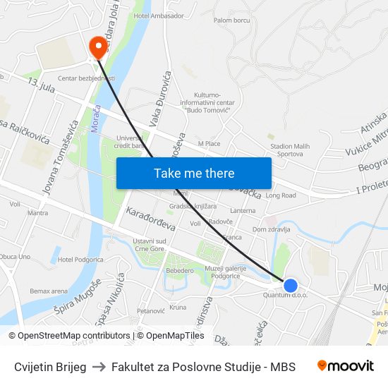 Cvijetin Brijeg to Fakultet za Poslovne Studije - MBS map