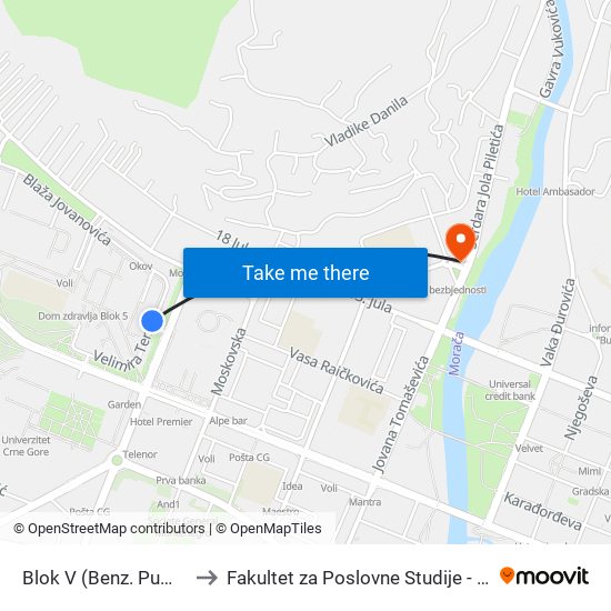 Blok V (Benz. Pumpa) to Fakultet za Poslovne Studije - MBS map