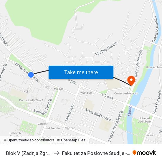 Blok V (Zadnja Zgrada) to Fakultet za Poslovne Studije - MBS map