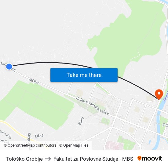 Tološko Groblje to Fakultet za Poslovne Studije - MBS map