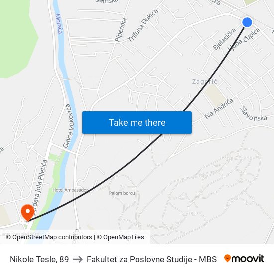 Nikole Tesle, 89 to Fakultet za Poslovne Studije - MBS map