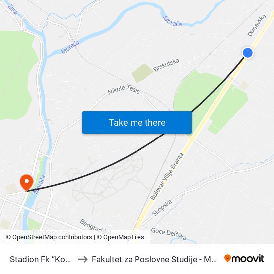 Stadion Fk “Kom” to Fakultet za Poslovne Studije - MBS map