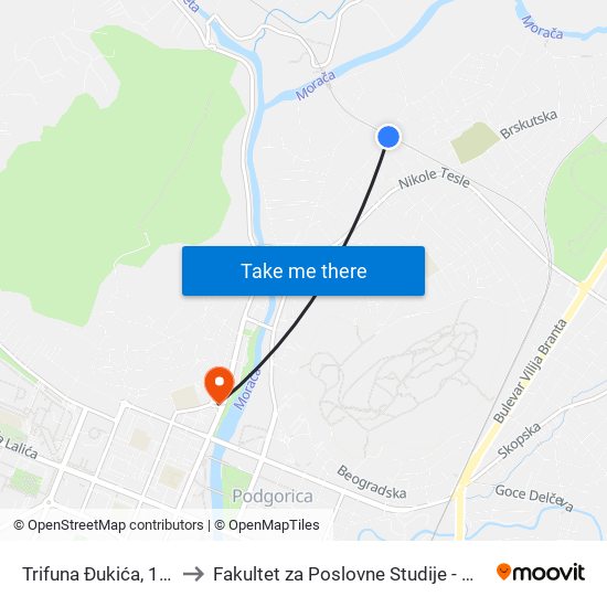 Trifuna Đukića, 124 to Fakultet za Poslovne Studije - MBS map