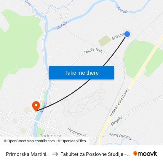 Primorska Martinićka to Fakultet za Poslovne Studije - MBS map