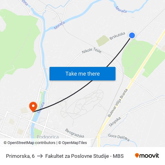 Primorska, 6 to Fakultet za Poslovne Studije - MBS map