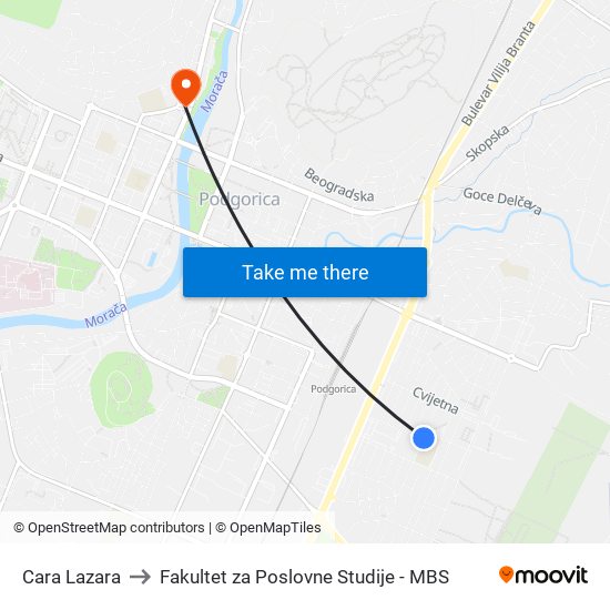 Cara Lazara to Fakultet za Poslovne Studije - MBS map