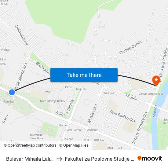 Bulevar Mihaila Lalića, 6 to Fakultet za Poslovne Studije - MBS map