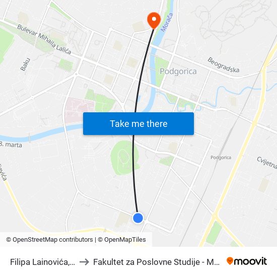 Filipa Lainovića, 2 to Fakultet za Poslovne Studije - MBS map