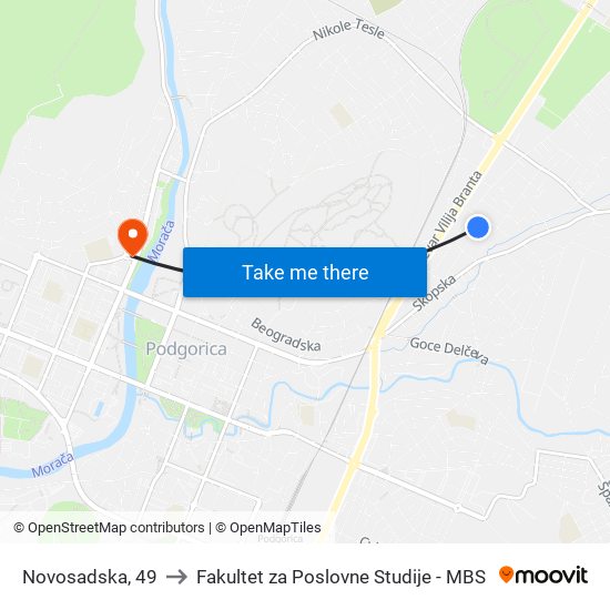 Novosadska, 49 to Fakultet za Poslovne Studije - MBS map