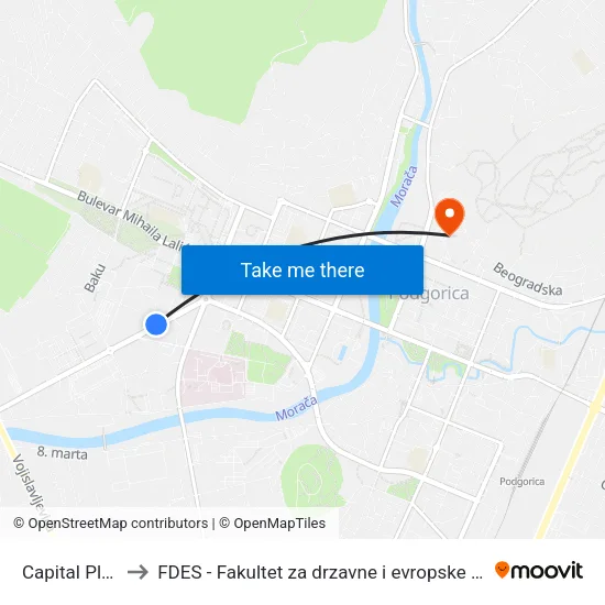 Capital Plaza to FDES - Fakultet za drzavne i evropske studije map