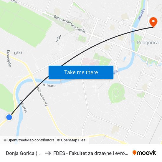 Donja Gorica (Palma) to FDES - Fakultet za drzavne i evropske studije map