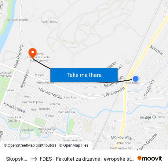 Skopska II to FDES - Fakultet za drzavne i evropske studije map