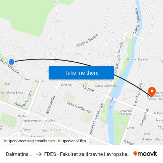 Dalmatinska II to FDES - Fakultet za drzavne i evropske studije map