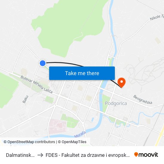 Dalmatinska III to FDES - Fakultet za drzavne i evropske studije map