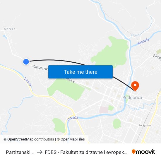 Partizanski Put to FDES - Fakultet za drzavne i evropske studije map