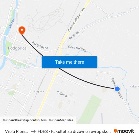 Vrela Ribnička to FDES - Fakultet za drzavne i evropske studije map