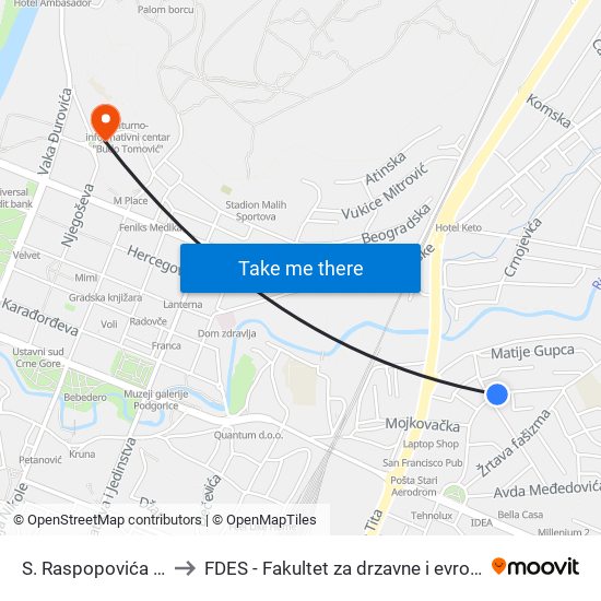 S. Raspopovića (Škola) to FDES - Fakultet za drzavne i evropske studije map