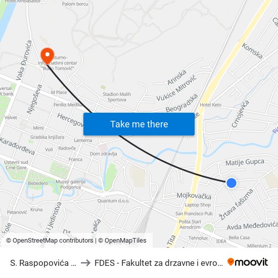 S. Raspopovića (Škola) to FDES - Fakultet za drzavne i evropske studije map