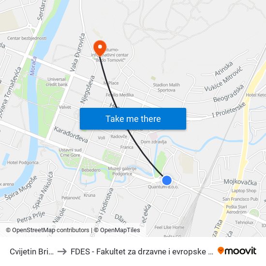 Cvijetin Brijeg to FDES - Fakultet za drzavne i evropske studije map