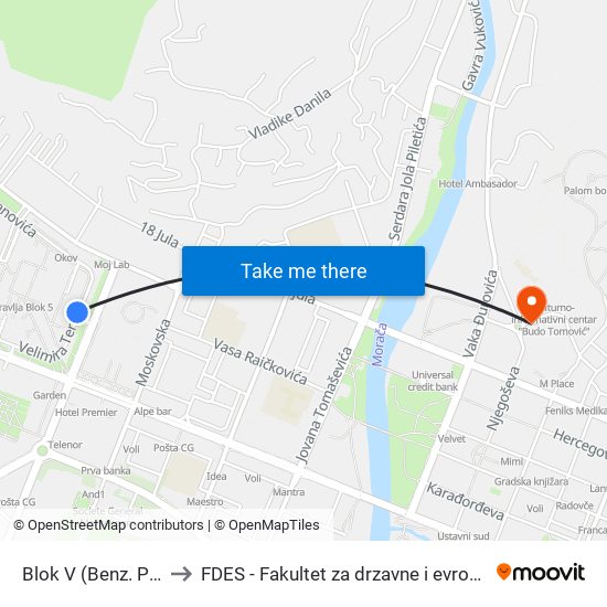 Blok V (Benz. Pumpa) to FDES - Fakultet za drzavne i evropske studije map