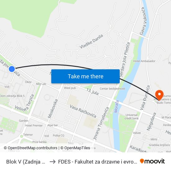 Blok V (Zadnja Zgrada) to FDES - Fakultet za drzavne i evropske studije map