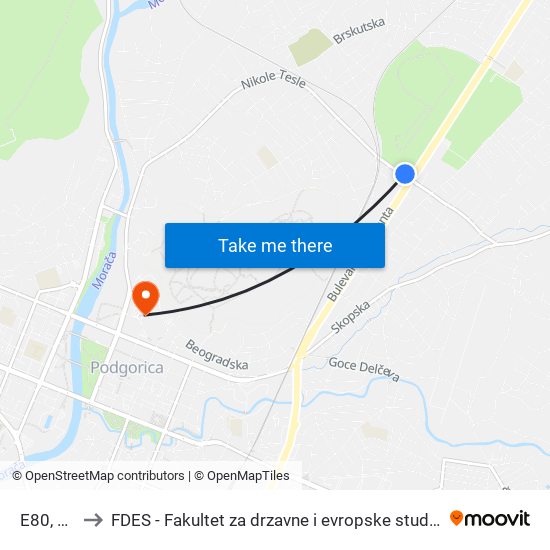 E80, 80 to FDES - Fakultet za drzavne i evropske studije map