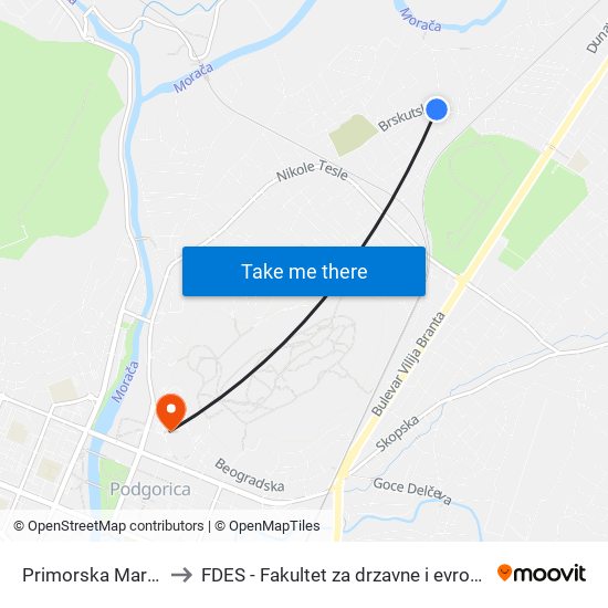 Primorska Martinićka to FDES - Fakultet za drzavne i evropske studije map