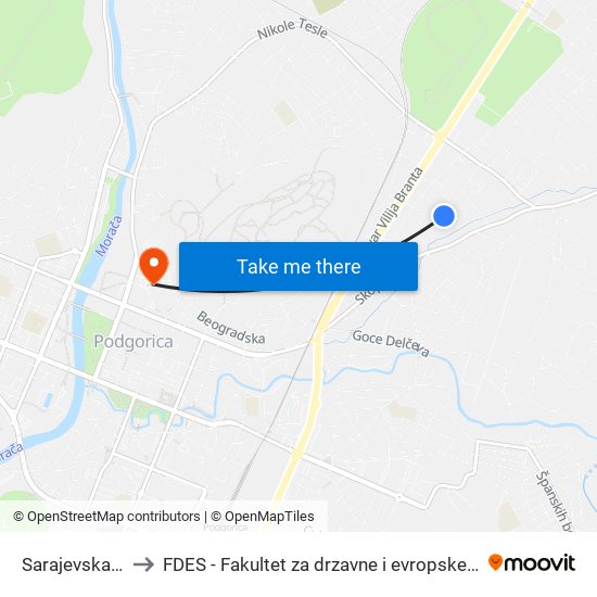 Sarajevska, 31 to FDES - Fakultet za drzavne i evropske studije map