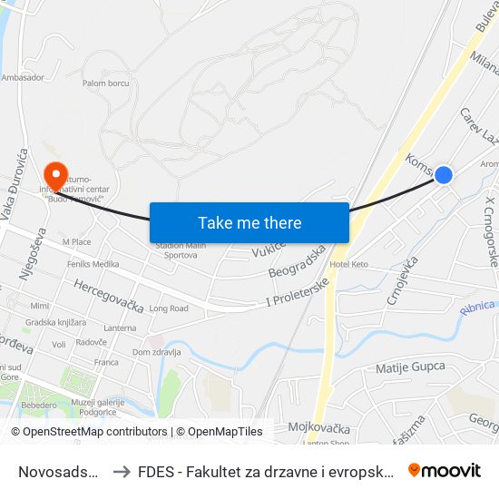 Novosadska, 2 to FDES - Fakultet za drzavne i evropske studije map