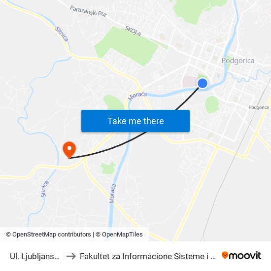 Ul. Ljubljanska (B) to Fakultet za Informacione Sisteme i Tehnologije map