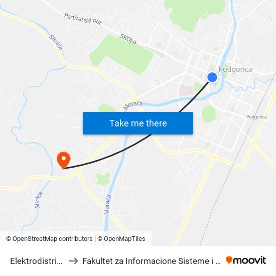 Elektrodistribucija to Fakultet za Informacione Sisteme i Tehnologije map