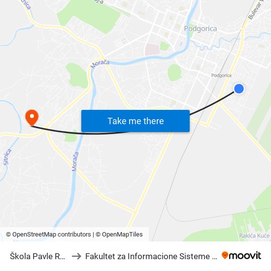 Škola Pavle Rovinski to Fakultet za Informacione Sisteme i Tehnologije map