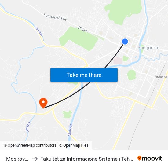 Moskovska to Fakultet za Informacione Sisteme i Tehnologije map