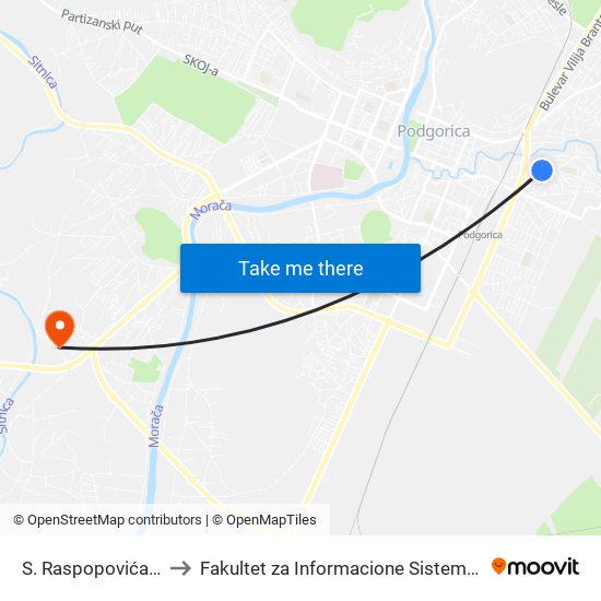 S. Raspopovića (Škola) to Fakultet za Informacione Sisteme i Tehnologije map