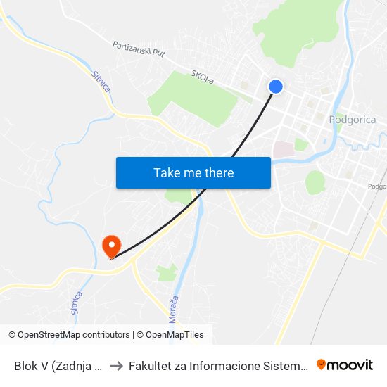 Blok V (Zadnja Zgrada) to Fakultet za Informacione Sisteme i Tehnologije map