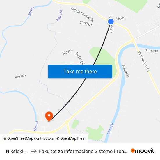 Nikšićki Put to Fakultet za Informacione Sisteme i Tehnologije map