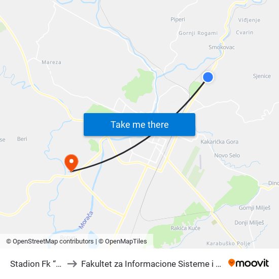 Stadion Fk “Kom” to Fakultet za Informacione Sisteme i Tehnologije map