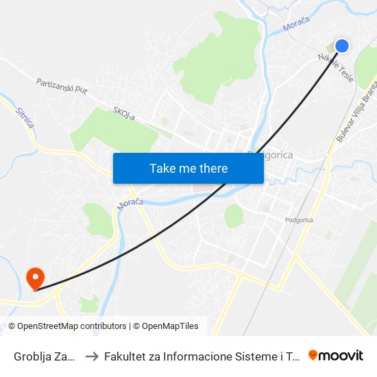 Groblja Zagorič to Fakultet za Informacione Sisteme i Tehnologije map