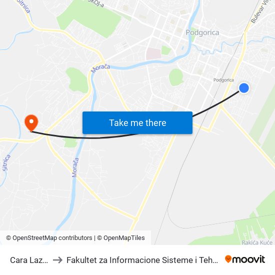 Cara Lazara to Fakultet za Informacione Sisteme i Tehnologije map